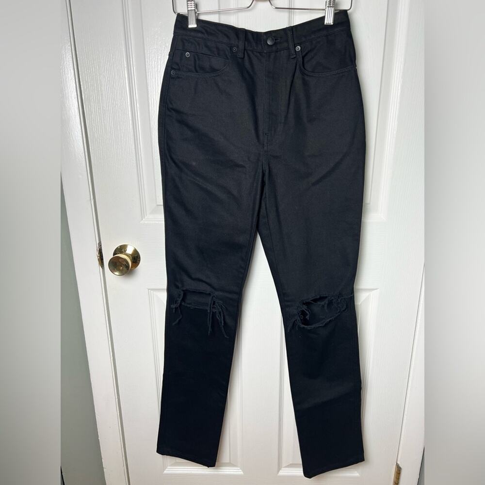 Alexander Wang Womens High Rise Dipped Back Distressed Knee Black Jeans 27 - Picture 2 of 12